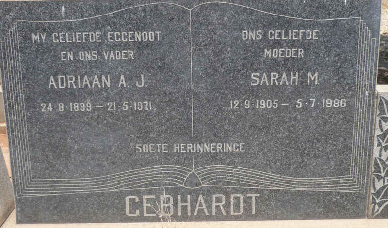GEBHARDT Adriaan A.J. 1899-1971 & Sarah M. 1905-1986
