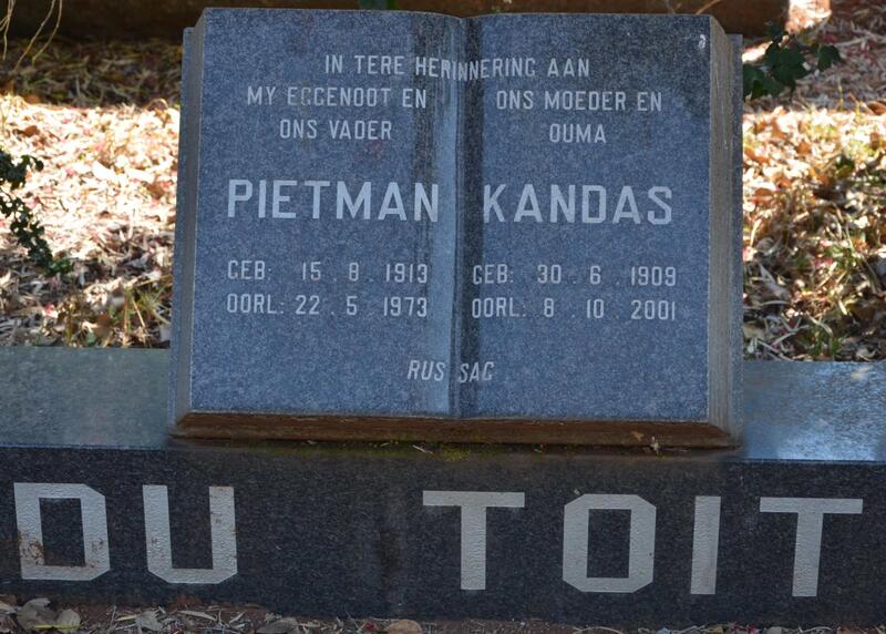 TOIT Pietman, du 1913-1973 & Kandas 1909-2001