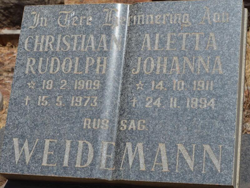 WEIDEMANN Christiaan Rudolph 1909-1973 & Aletta Johanna 1911-1994