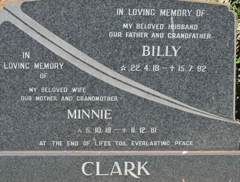 CLARK Billy 1918-1992 & Minnie 1918-1981