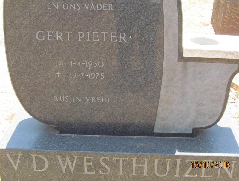WESTHUIZEN Gert Pieter, v.d. 1930-1975