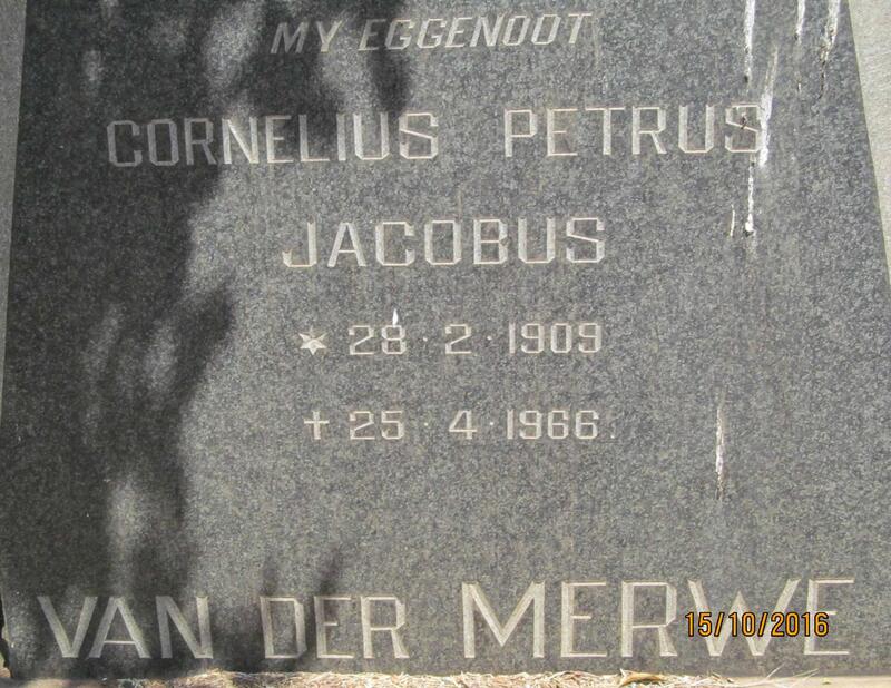 MERWE Cornelius Petrus Jacobus, van der 1909-1966