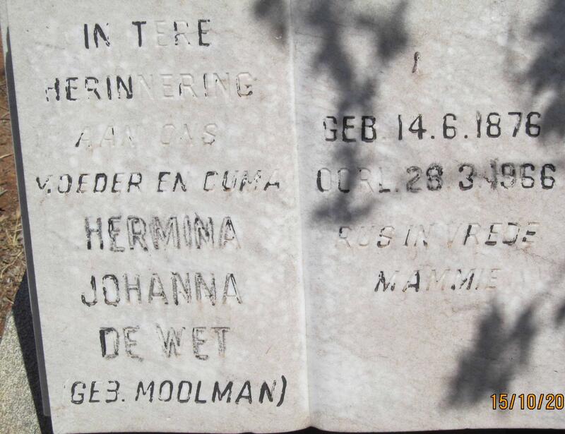 WET Hermina Johanna, de nee MOOLMAN 1876-1966