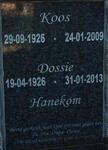 HANEKOM Koos 1926-2009 & Dossie 1926-2013