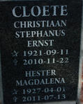 CLOETE Christiaan Stephanus Ernst 1921-2010 & Hester Magdalena 1927-2011