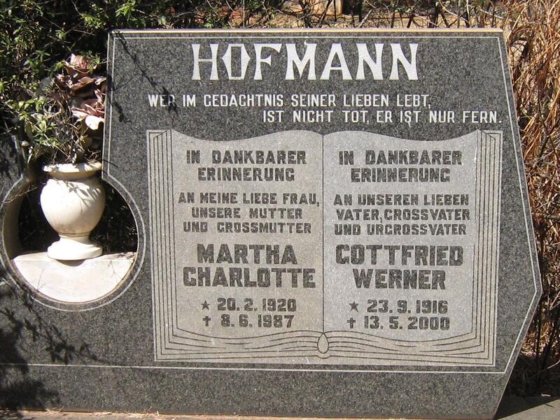 HOFMANN Gottfried Herman 1916-2000 & Martha Charlotte 1920-1987