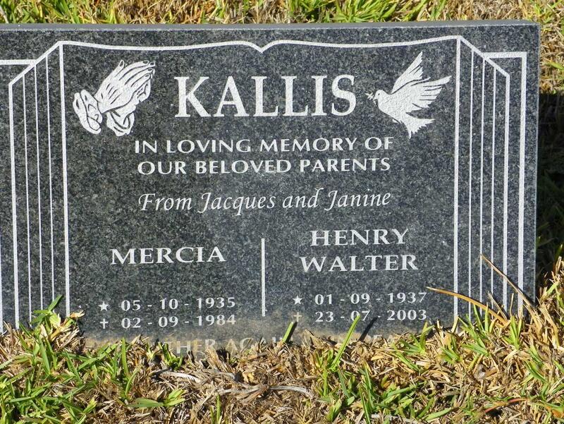 KALLIS Henry Walter 1937-2003 & Mercia 1935-1984