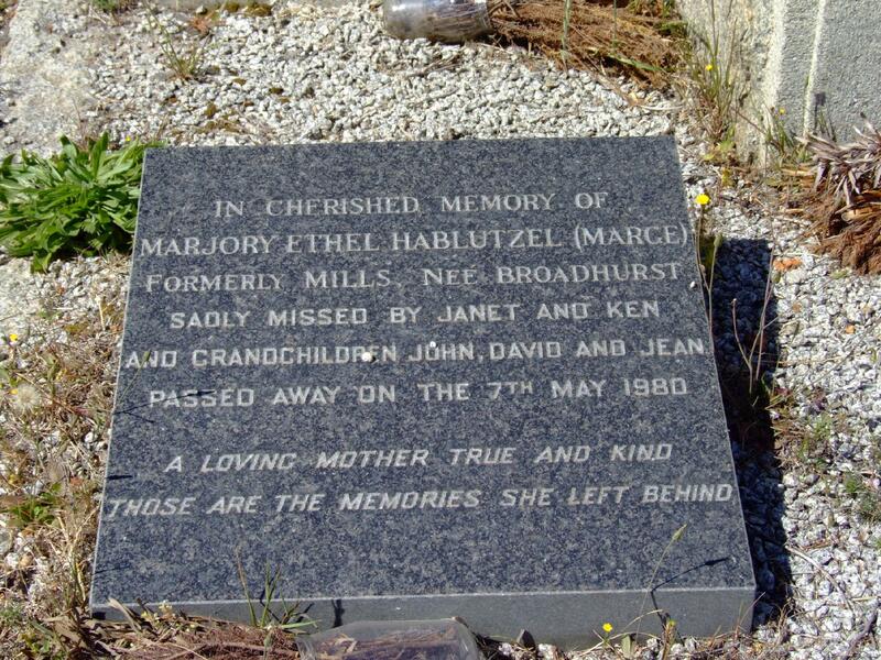 HABLUTZEL Marjory Ethel formerly MILLS nee BROADHURST -1980