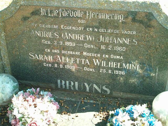 BRUYNS Andries Johannes 1899-1960 & Sarah Alletta Wilhelmine 1909-1996