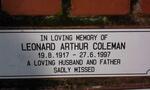COLEMAN Leonard Arthur 1917-1997