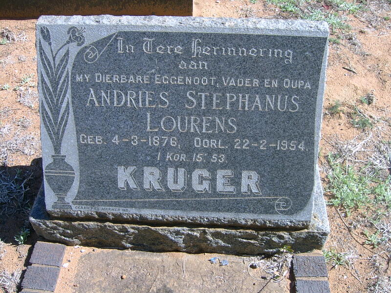 KRUGER Andries Stephanus Lourens 1876-1954