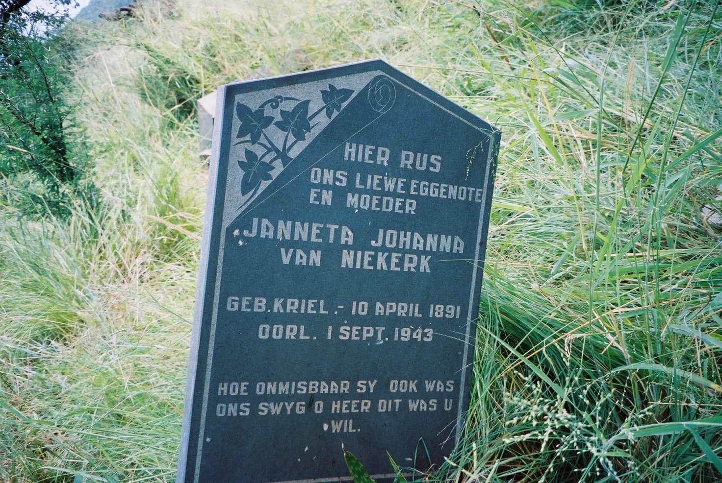 NIEKERK Jannetta Johanna, van nee KRIEL 1891-1943