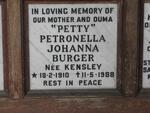 BURGER Petronella Johanna nee KENSLEY 1910-1988
