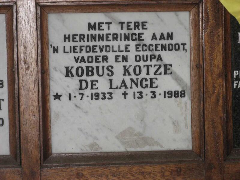 LANGE Kobus Kotze, de 1933-1988