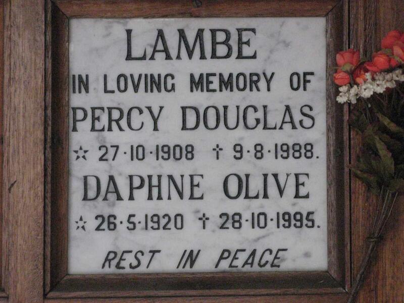 LAMBE Percy Douglas 1908-1988 & Daphne Olive 1920-1995