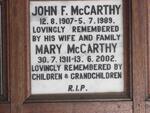 McCARTHY John F. 1907-1989 & Mary 1911-2002