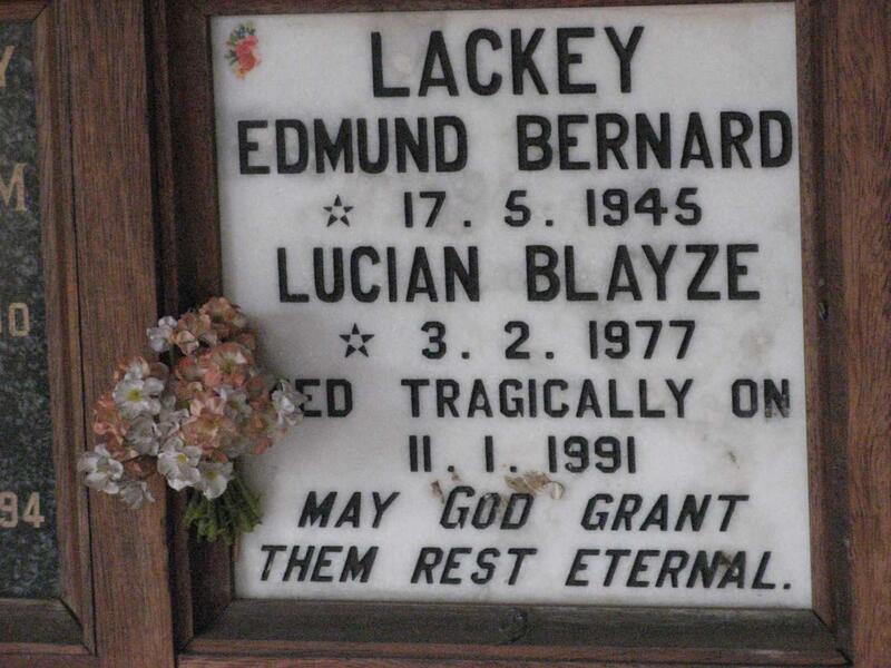 LACKEY Edmund Bernard 1945-1991 :: LACKEY Lucian Blayze 1977-1991