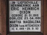 DIXON Eric Heinrich 1915-1991 Martha Magdalena HITCHCOCK 1918-1993