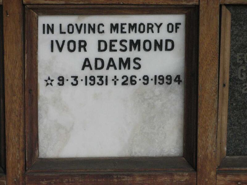 ADAMS Ivor Desmond 1931-1994