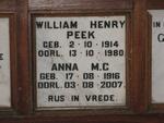 PEEK William Henry 1914-1980 & Anna M.C. 1916-2007