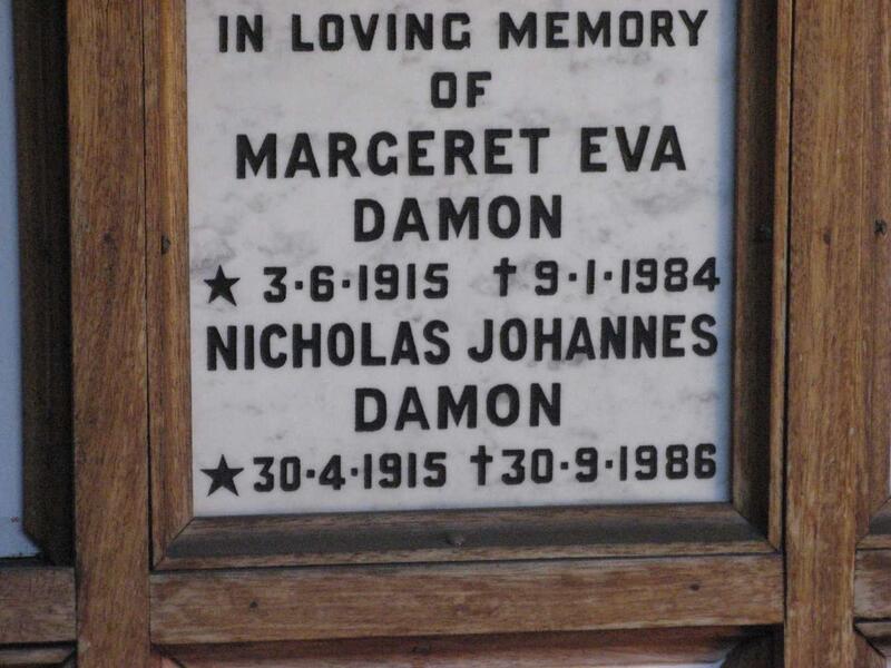 DAMON Nicholas Johannes 1915-1986 & Margeret Eva 1915-1984