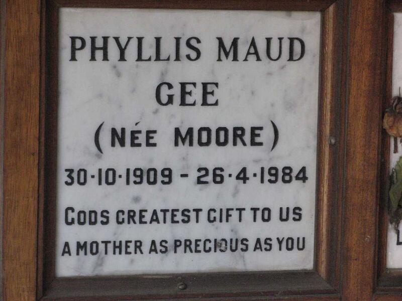 GEE Phyllis Maud nee MOORE 1909-1984