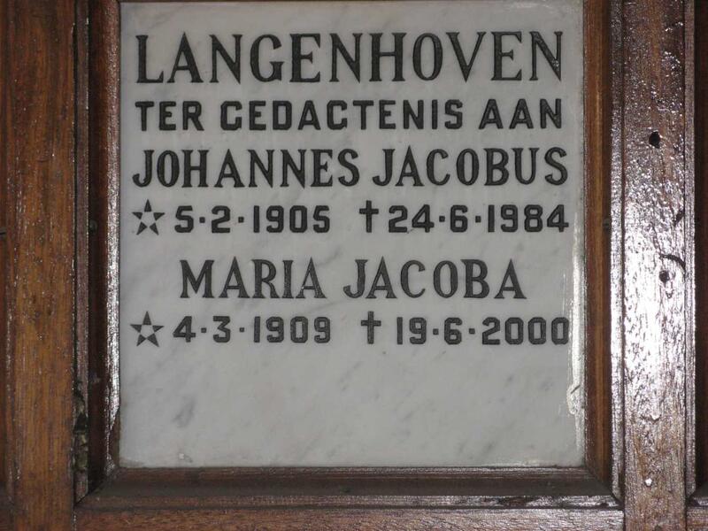 LANGENHOVEN Johannes Jacobus 1905-1984 & Maria Jacoba 1909-2000