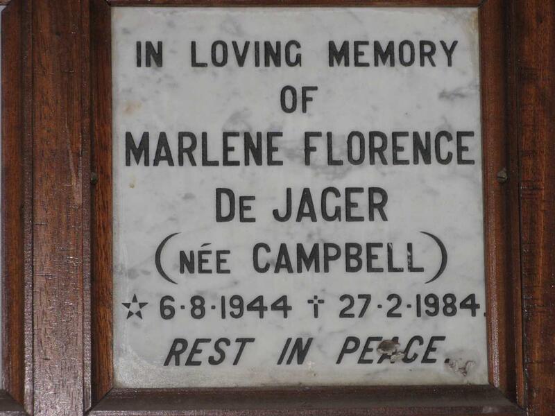 JAGER Marlene Florence, de nee CAMPBELL 1944-1984