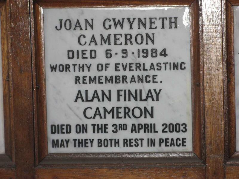 CAMERON Alan Finlay -2003 & Joan Gwyneth -1984