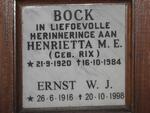 BOCK Ernst W.J. 1916-1998 & Henrietta M.E. RIX 1920-1984