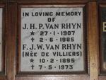 RHYN J.H.P., van 1907-1985 & F.J.W. DE VILLIERS 1895-1973