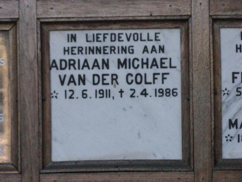 COLFF Adriaan Michael, van der 1911-1986