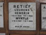 RETIEF Lourens Hendrik 1926-1986 & Myrtle 1927-2000