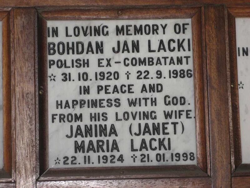 LACKI Bohdan Jan 1920-1986 & Janina Maria 1924-1998