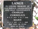 LANGE Charles Cornelius 1933-2008 & Marie 1927-2009