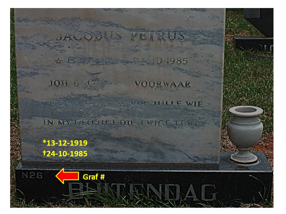 BUITENDAG Jacobus Petrus 1919-1985