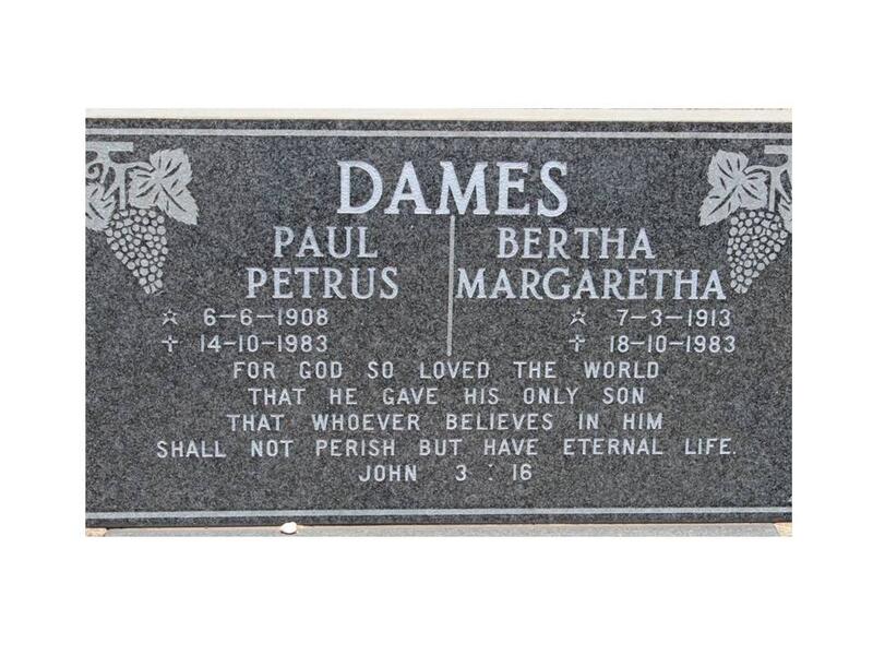 DAMES Paul Petrus 1908-1983 & Bertha Margaretha 1913-1983