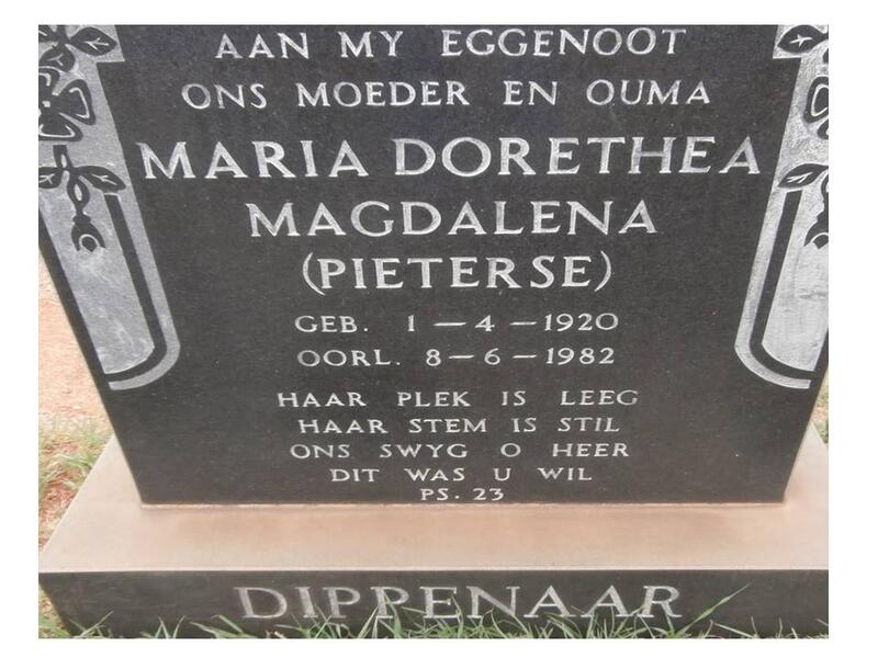 DIPPENAAR Maria Dorethea Magdalena nee PIETERSE 1920-1982