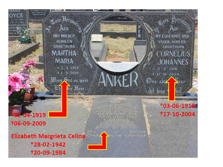 ANKER Cornelius Johannes 1918-2004 & Martha Maria 1919-2009 :: ANKER Elizabeth Magrieta Celina 1942-1984