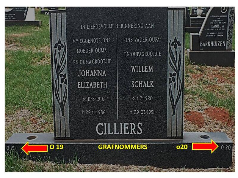 CILLIERS Willem Schalk 1920-1991 & Johanna Elizabeth 1916-1986
