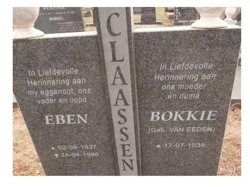 CLAASSEN Eben 1937-1996 & Bokkie VAN EEDEN 1938-