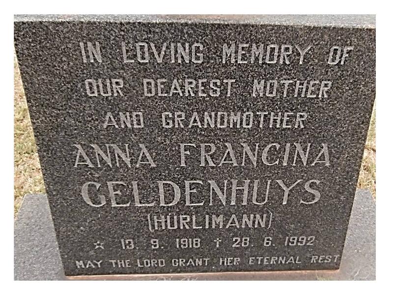 GELDENHUYS Anna Francina nee HURLIMANN  1918-1992