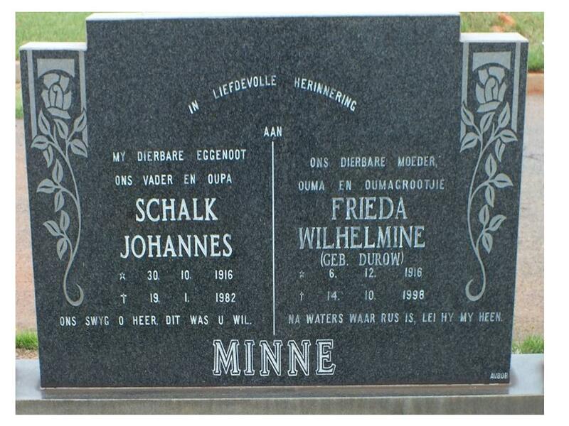 MINNE Schalk Johannes 1916-1982 & Frieda Wilhelmine DUROW 1916-1998