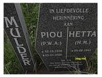 MULDER P.W.A. Piou 1938-2000 & H.M. Hetta 1941-