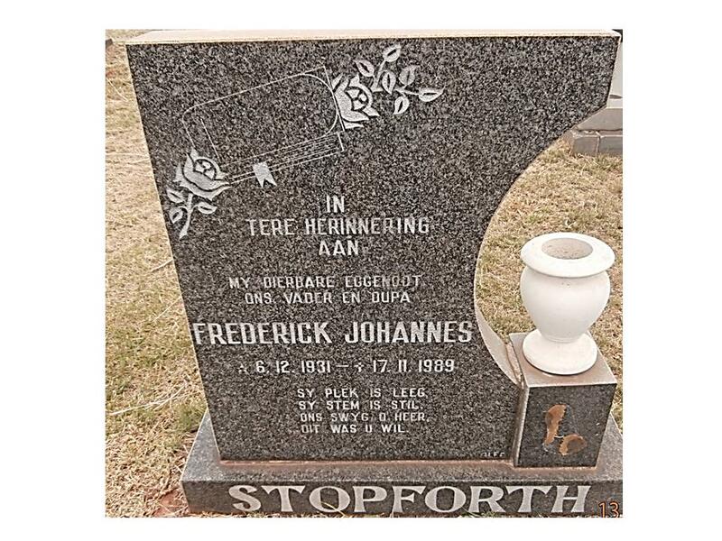 STOPFORTH Frederick Johannes 1931-1989