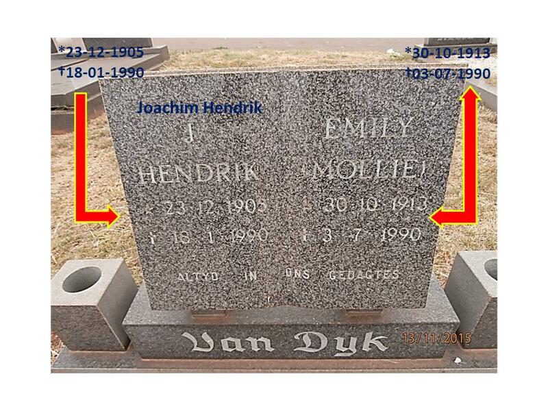 DYK Joachim Hendrik, van 1905-1990 & Emily Mollie 1913-1990