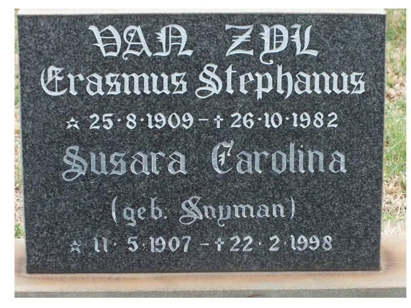 ZYL Erasmus Stephanus, van 1909-1982 & Susara Carolina SNYMAN 1907-1998
