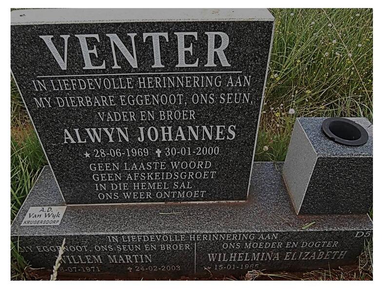 VENTER Alwyn Johannes 1969-2000 :: VENTER Willem Martin 1971-2003 :: VENTER Wilhelmina Elizabeth 1965-