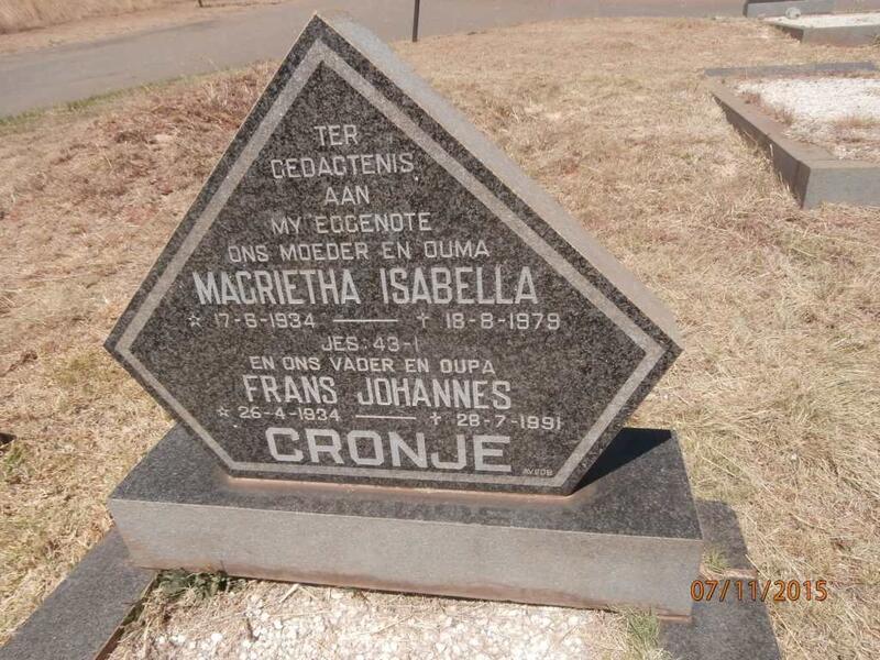 CRONJE Frans Johannes 1934-1991 & Magrietha Isabella 1934-1979