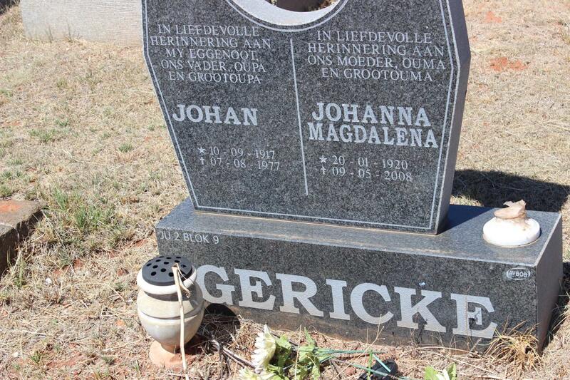 GERICKE Johan 1917-1977 & Johanna Magdalena 1920-2008